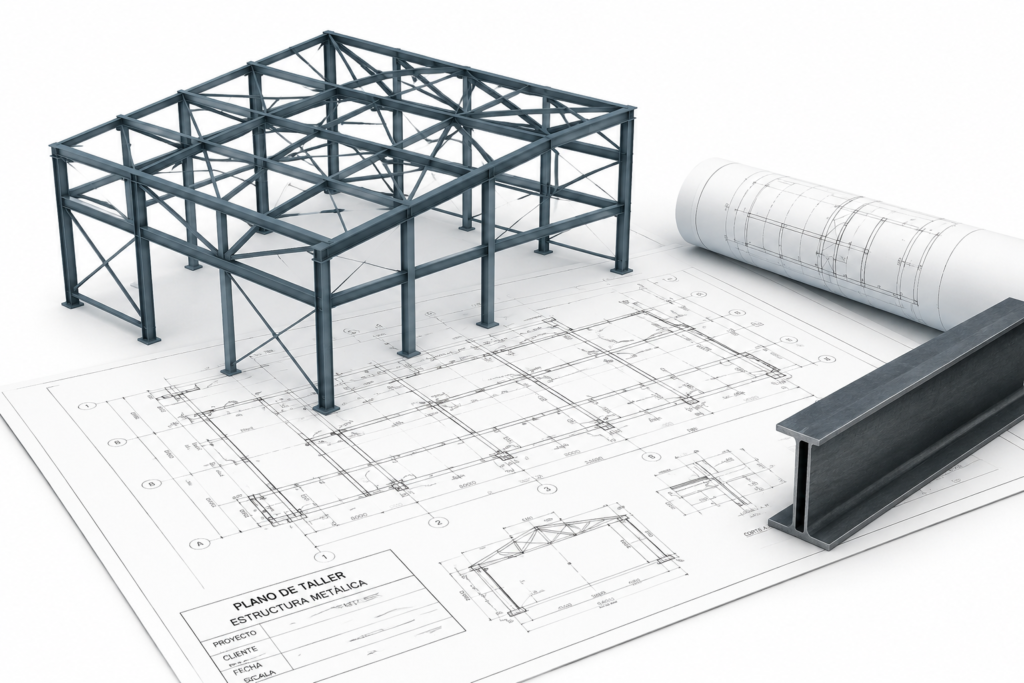 Planos de taller de estructura metálica generados desde el modelo 3D en Tekla Structures